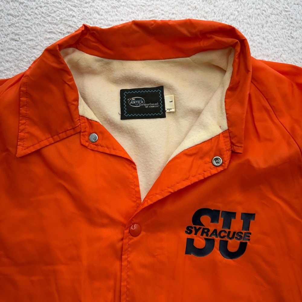 Vintage Artex Syracuse University Coaches Jacket Mens Large Orange Windbreaker - Picture 2 of 8